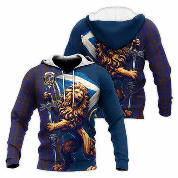 Elliot Tartan Family Crest Knitted Hoodie with Scottish Majestic Lion