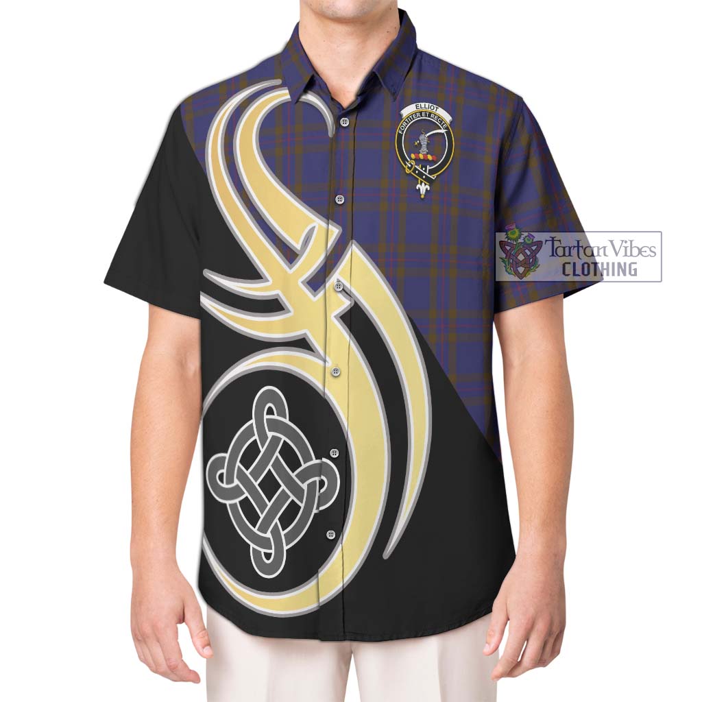 Elliot Tartan Short Sleeve Button Shirt with Family Crest and Celtic Symbol Style Kid - Tartan Vibes Clothing