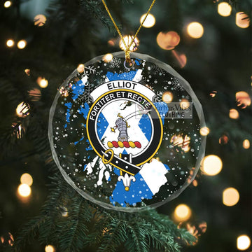 Elliot Clan Crest Christmas Glass Ornament with Scotland Map