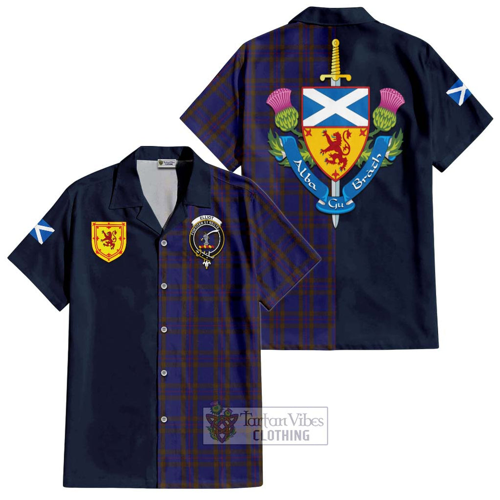 Tartan Vibes Clothing Elliot Tartan Short Sleeve Button Shirt with Scottish Lion Royal Arm Half Style