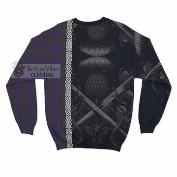 Elliot Tartan Sweatshirt with Family Crest Cross Sword Thistle Celtic Vibes