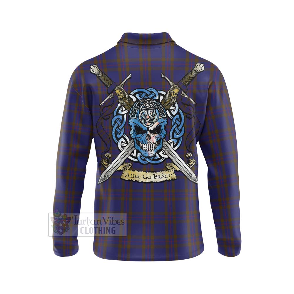 Tartan Vibes Clothing Elliot Tartan Long Sleeve Polo Shirt with Family Crest Celtic Skull Style