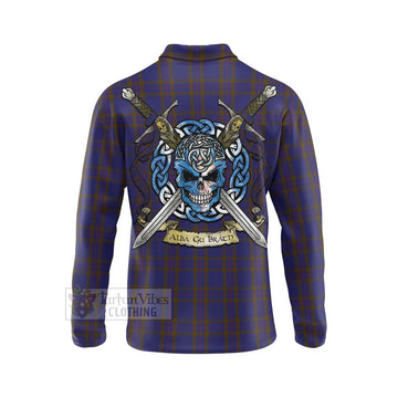 Elliot Tartan Long Sleeve Polo Shirt with Family Crest Celtic Skull Style