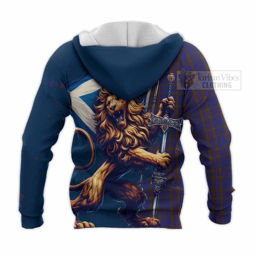 Tartan Vibes Clothing Elliot Tartan Family Crest Knitted Hoodie with Scottish Majestic Lion