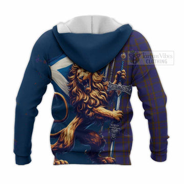 Elliot Tartan Family Crest Knitted Hoodie with Scottish Majestic Lion