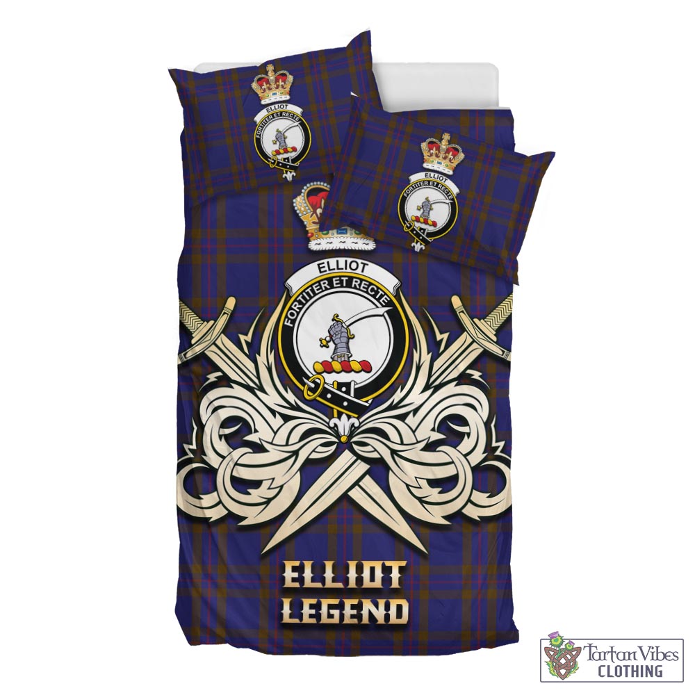 Tartan Vibes Clothing Elliot Tartan Bedding Set with Clan Crest and the Golden Sword of Courageous Legacy