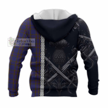 Elliot Tartan Knitted Hoodie with Family Crest Cross Sword Thistle Celtic Vibes