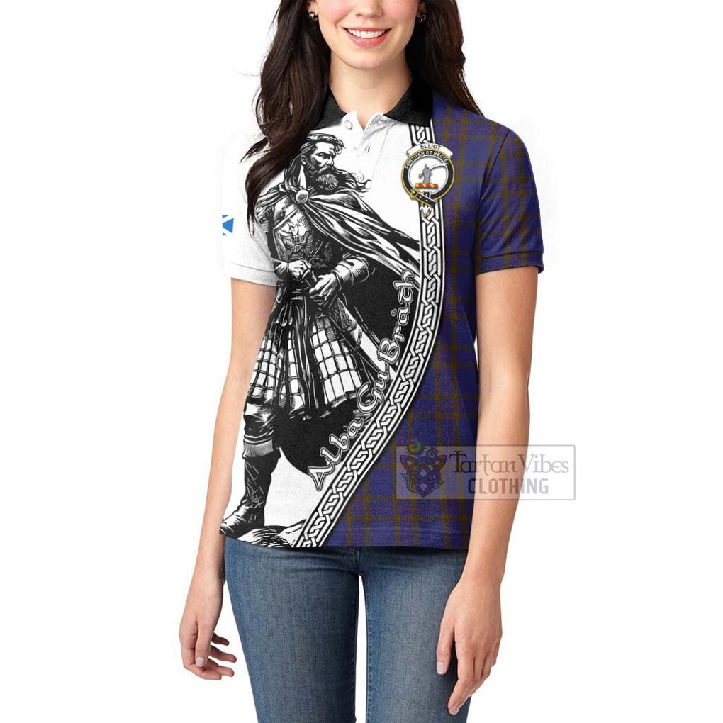 Tartan Vibes Clothing Elliot Tartan Clan Crest Women's Polo Shirt with Highlander Warrior Celtic Style