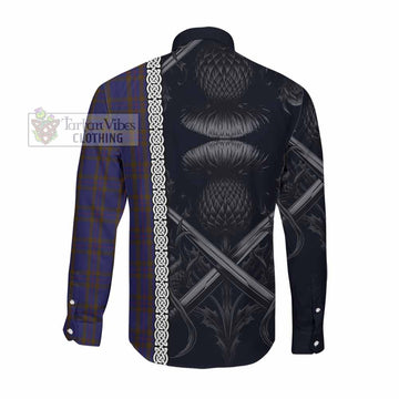 Elliot Tartan Long Sleeve Button Shirt with Family Crest Cross Sword Thistle Celtic Vibes