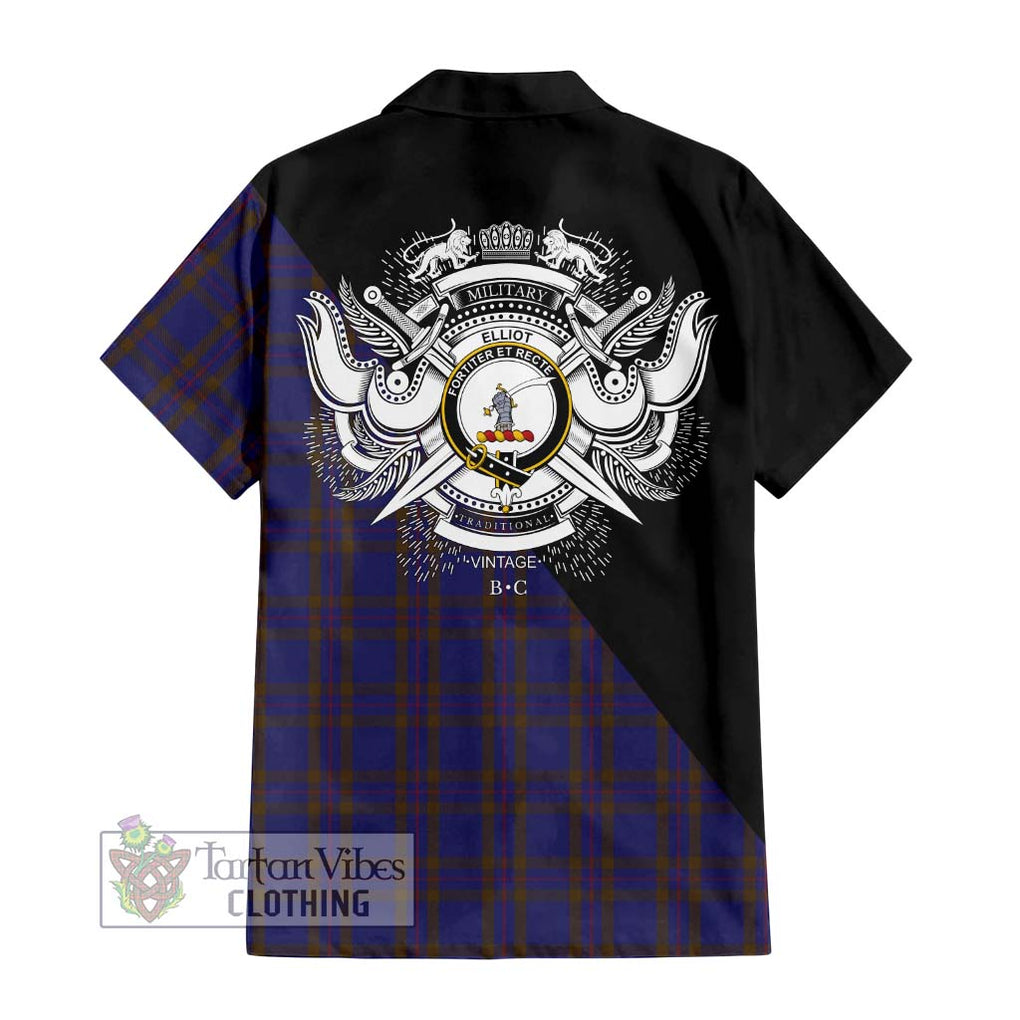 Elliot Tartan Short Sleeve Button Shirt with Family Crest and Military Logo Style - Tartanvibesclothing Shop