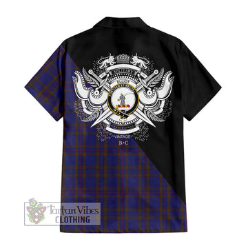 Elliot Tartan Short Sleeve Button Shirt with Family Crest and Military Logo Style