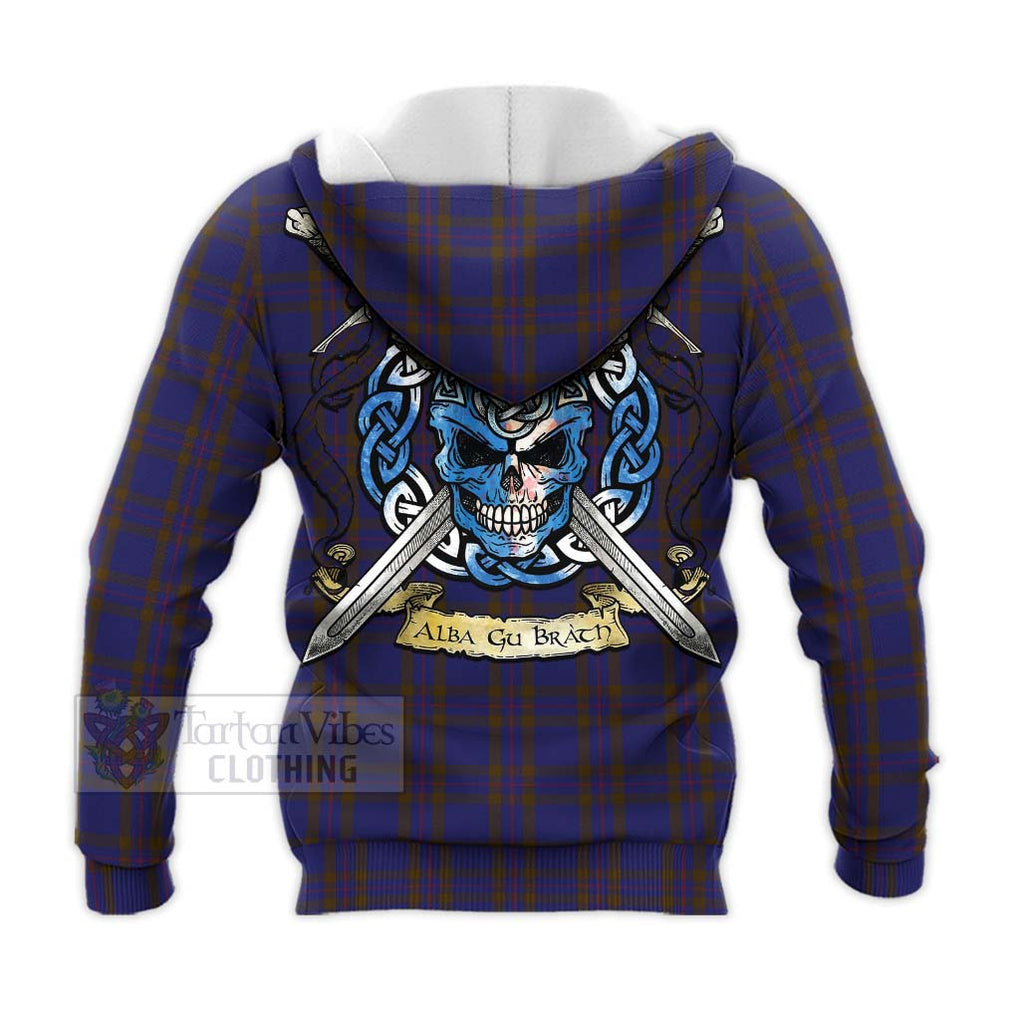 Tartan Vibes Clothing Elliot Tartan Knitted Hoodie with Family Crest Celtic Skull Style