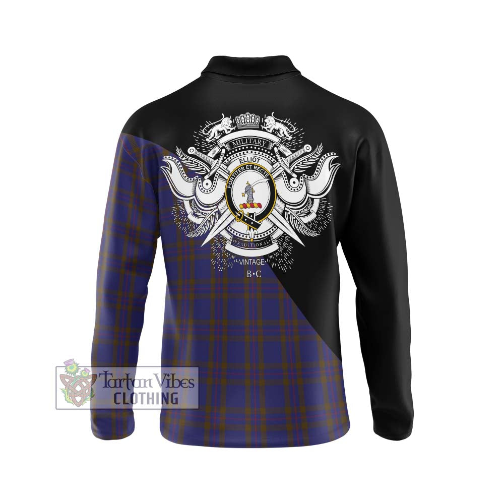 Elliot Tartan Long Sleeve Polo Shirt with Family Crest and Military Logo Style - Tartanvibesclothing Shop