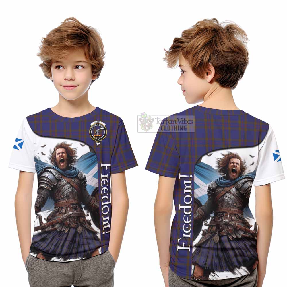 Tartan Vibes Clothing Elliot Crest Tartan Kid T-Shirt Inspired by the Freedom of Scottish Warrior