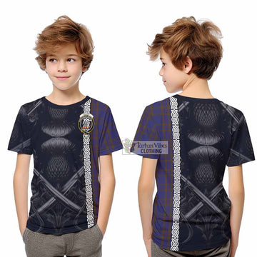 Elliot Tartan Kid T-Shirt with Family Crest Cross Sword Thistle Celtic Vibes