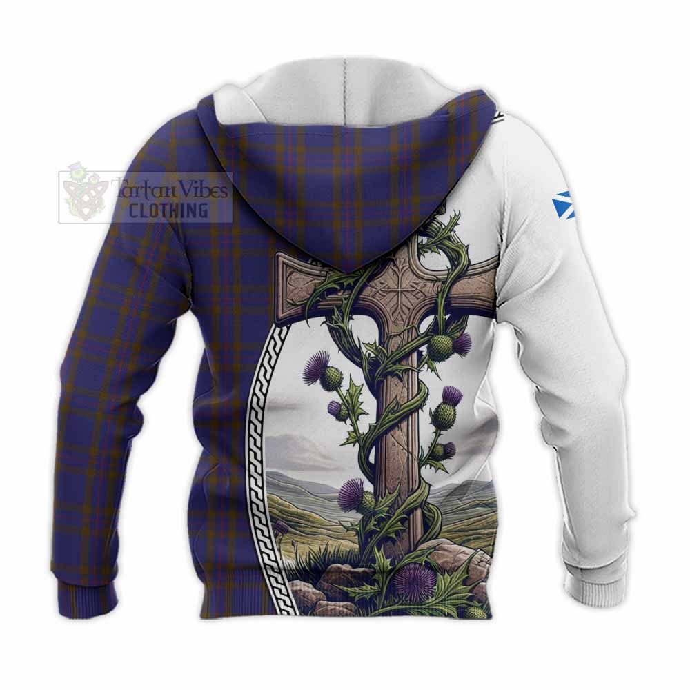 Tartan Vibes Clothing Elliot Tartan Knitted Hoodie with Family Crest and St. Andrew's Cross Accented by Thistle Vines