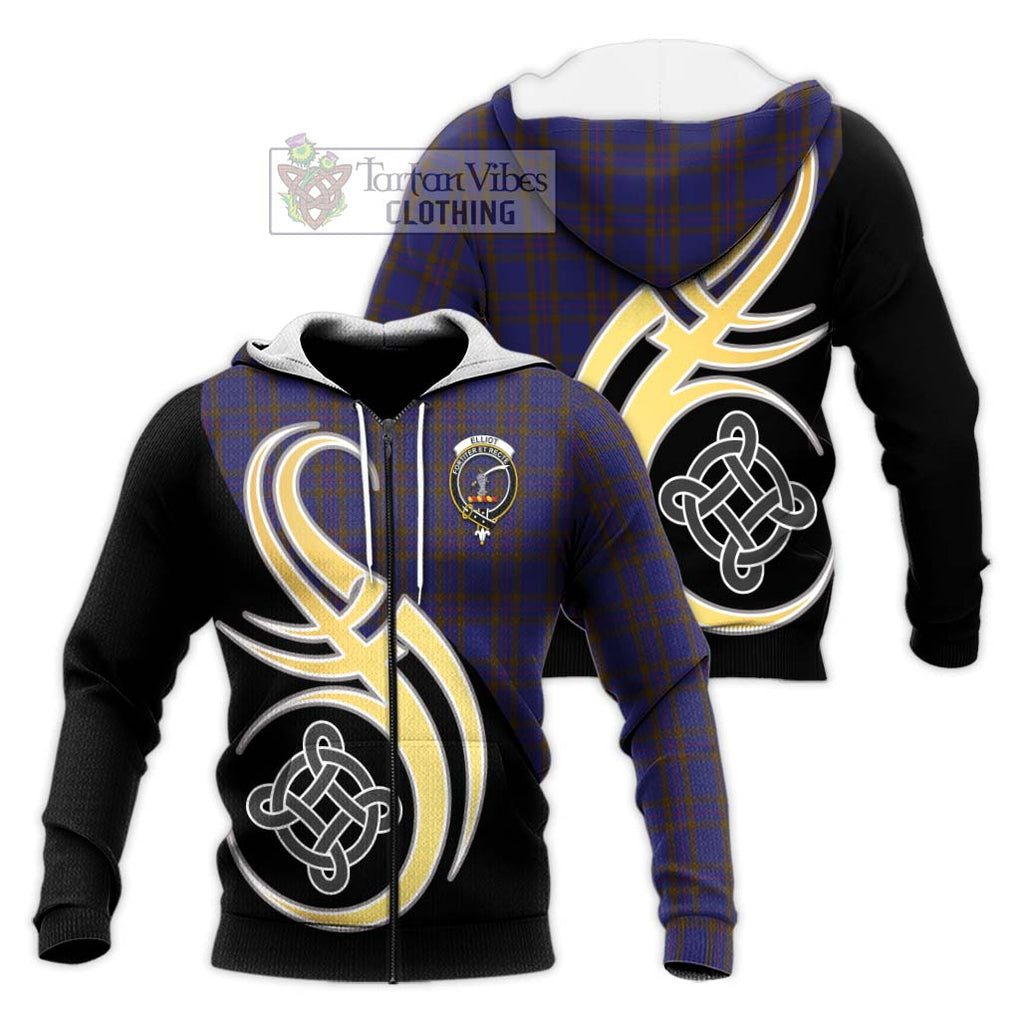 Elliot Tartan Knitted Hoodie with Family Crest and Celtic Symbol Style Unisex Knitted Zip Hoodie - Tartan Vibes Clothing