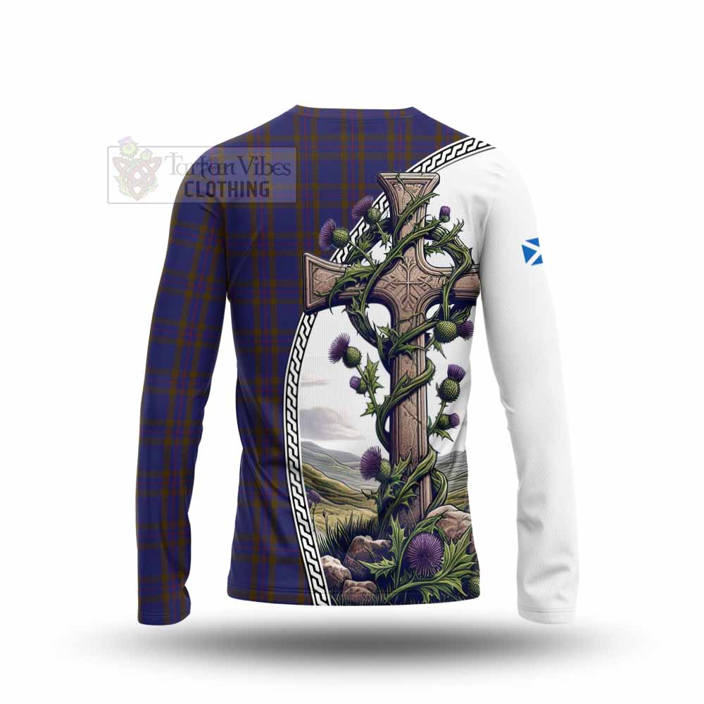 Tartan Vibes Clothing Elliot Tartan Long Sleeve T-Shirt with Family Crest and St. Andrew's Cross Accented by Thistle Vines