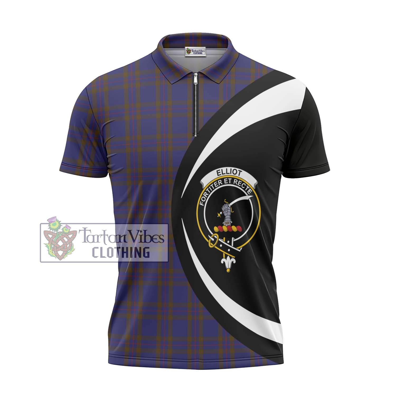 Tartan Vibes Clothing Elliot Tartan Zipper Polo Shirt with Family Crest Circle Style