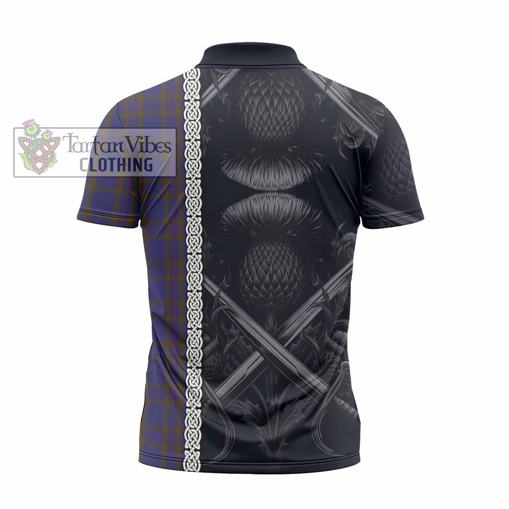 Tartan Vibes Clothing Elliot Tartan Zipper Polo Shirt with Family Crest Cross Sword Thistle Celtic Vibes