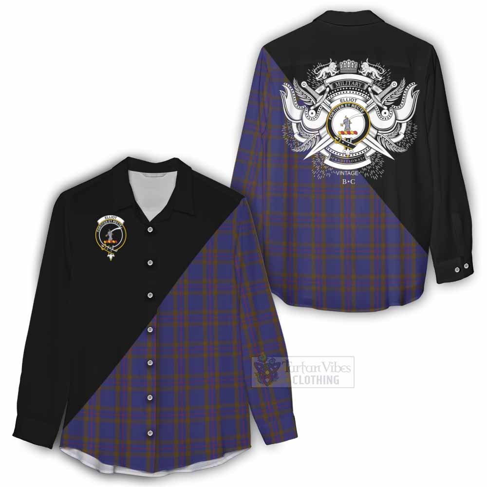 Tartan Vibes Clothing Elliot Tartan Women's Casual Shirt with Family Crest and Military Logo Style