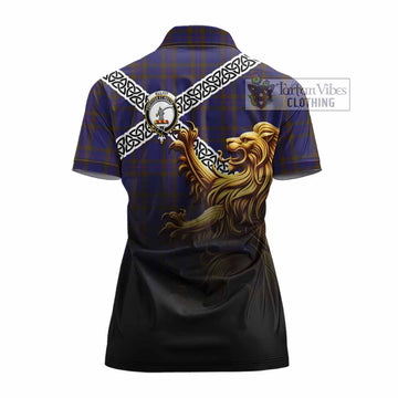 Elliot Crest Tartan Women's Polo Shirt with Golden Lion Emblem Celtic Style - Tartan Vibes Clothing