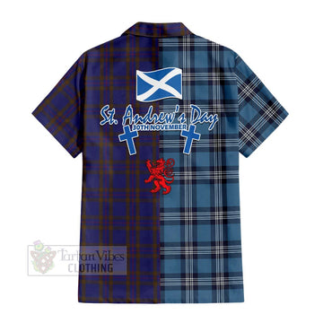 Elliot Tartan Short Sleeve Button Shirt Happy St. Andrew's Day Half Tartan Style