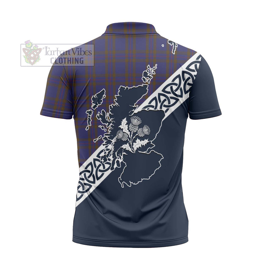 Tartan Vibes Clothing Elliot Tartan Zipper Polo Shirt Featuring Thistle and Scotland Map