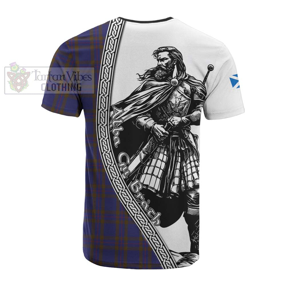 Elliot Tartan Clan Crest Cotton T-shirt with Highlander Warrior Celtic Style