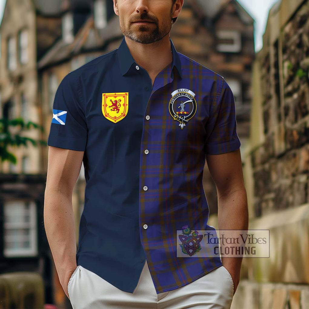 Tartan Vibes Clothing Elliot Tartan Short Sleeve Button Shirt with Scottish Lion Royal Arm Half Style