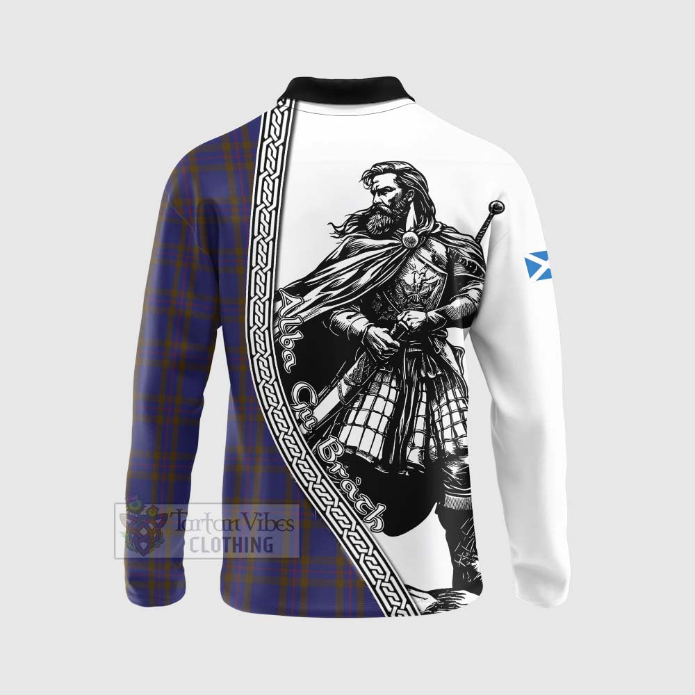 Tartan Vibes Clothing Elliot Tartan Clan Crest Long Sleeve Polo Shirt with Highlander Warrior Celtic Style