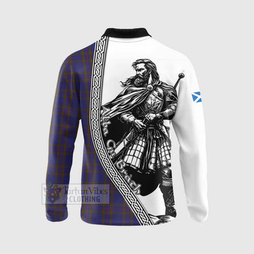 Elliot Tartan Clan Crest Long Sleeve Polo Shirt with Highlander Warrior Celtic Style