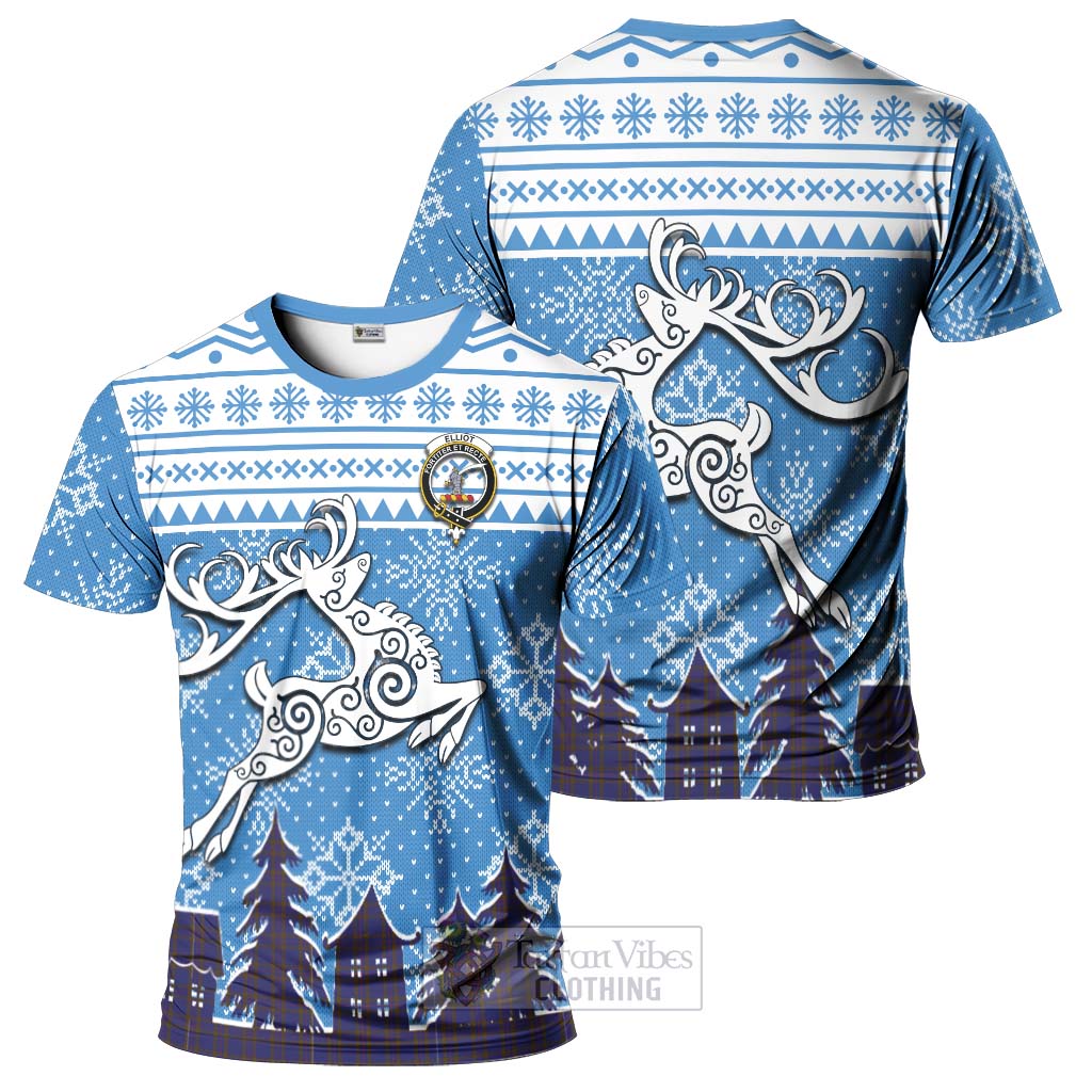 Tartan Vibes Clothing Elliot Clan Christmas T-Shirt Celtic Reindeer Style