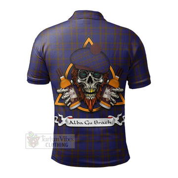 Elliot Tartan Polo Shirt with Family Crest and Bearded Skull Holding Bottles of Whiskey - Tartan Vibes Clothing