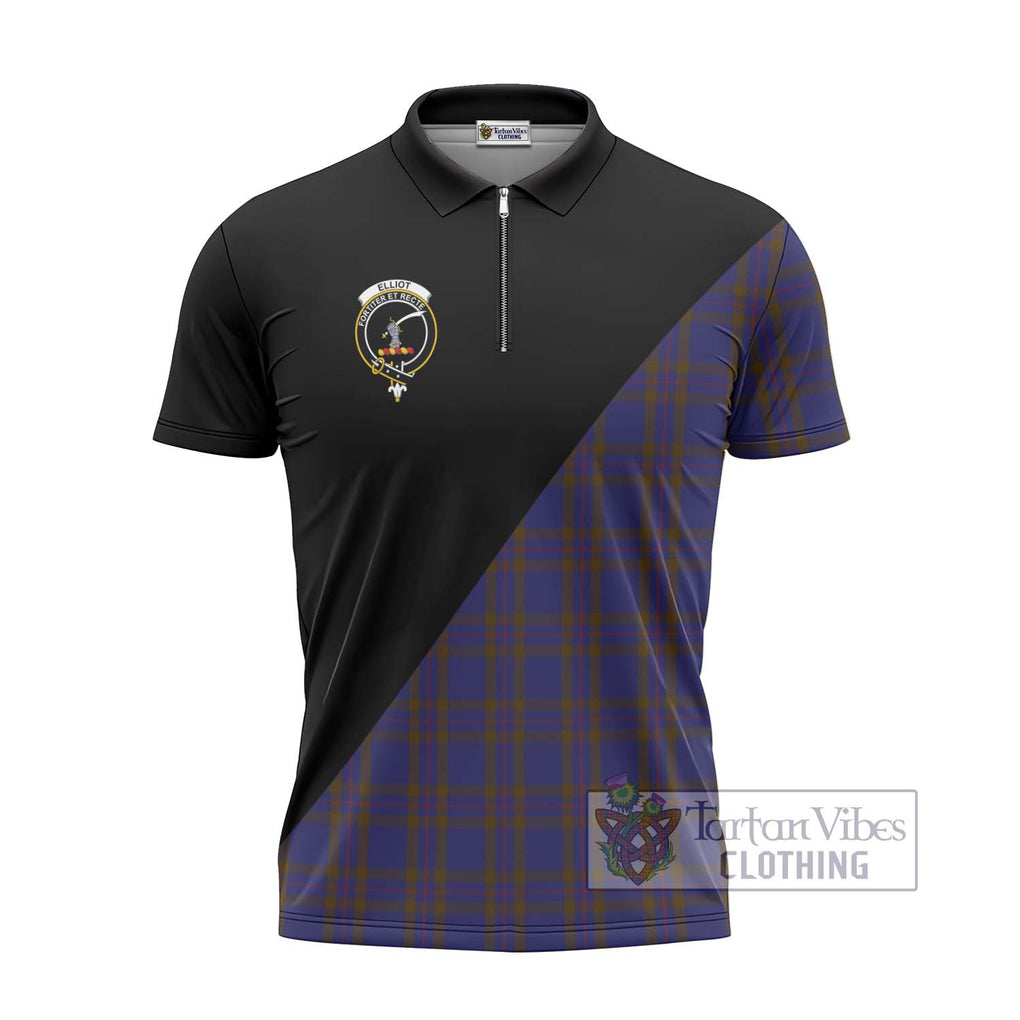 Elliot Tartan Zipper Polo Shirt with Family Crest and Military Logo Style - Tartanvibesclothing Shop