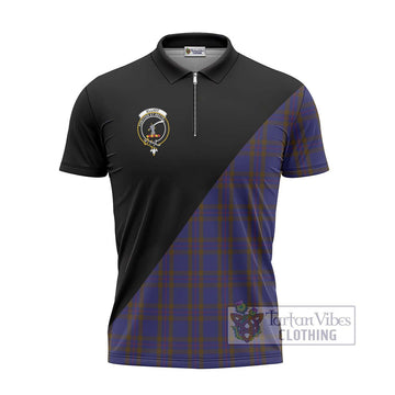 Elliot Tartan Zipper Polo Shirt with Family Crest and Military Logo Style