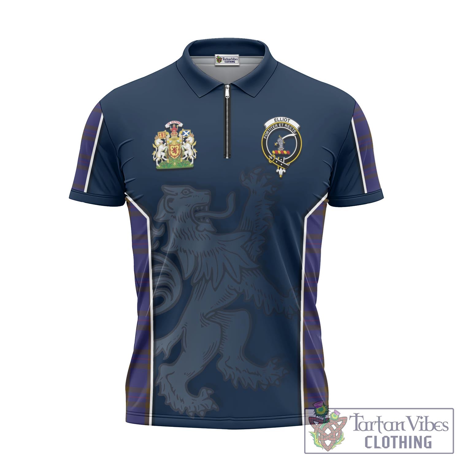 Tartan Vibes Clothing Elliot Tartan Zipper Polo Shirt with Family Crest and Lion Rampant Vibes Sport Style