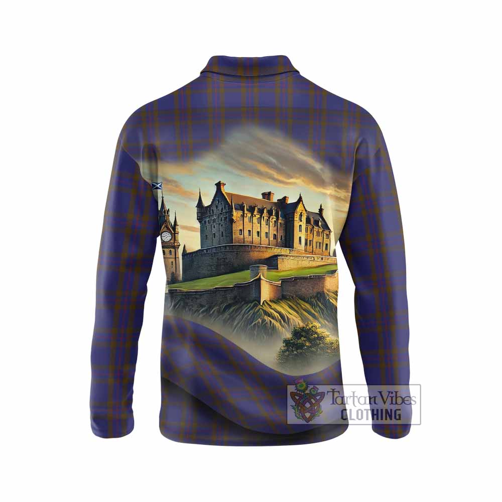 Elliot Tartan Family Crest Long Sleeve Polo Shirt with Scottish Ancient Castle Style - Tartan Vibes Clothing