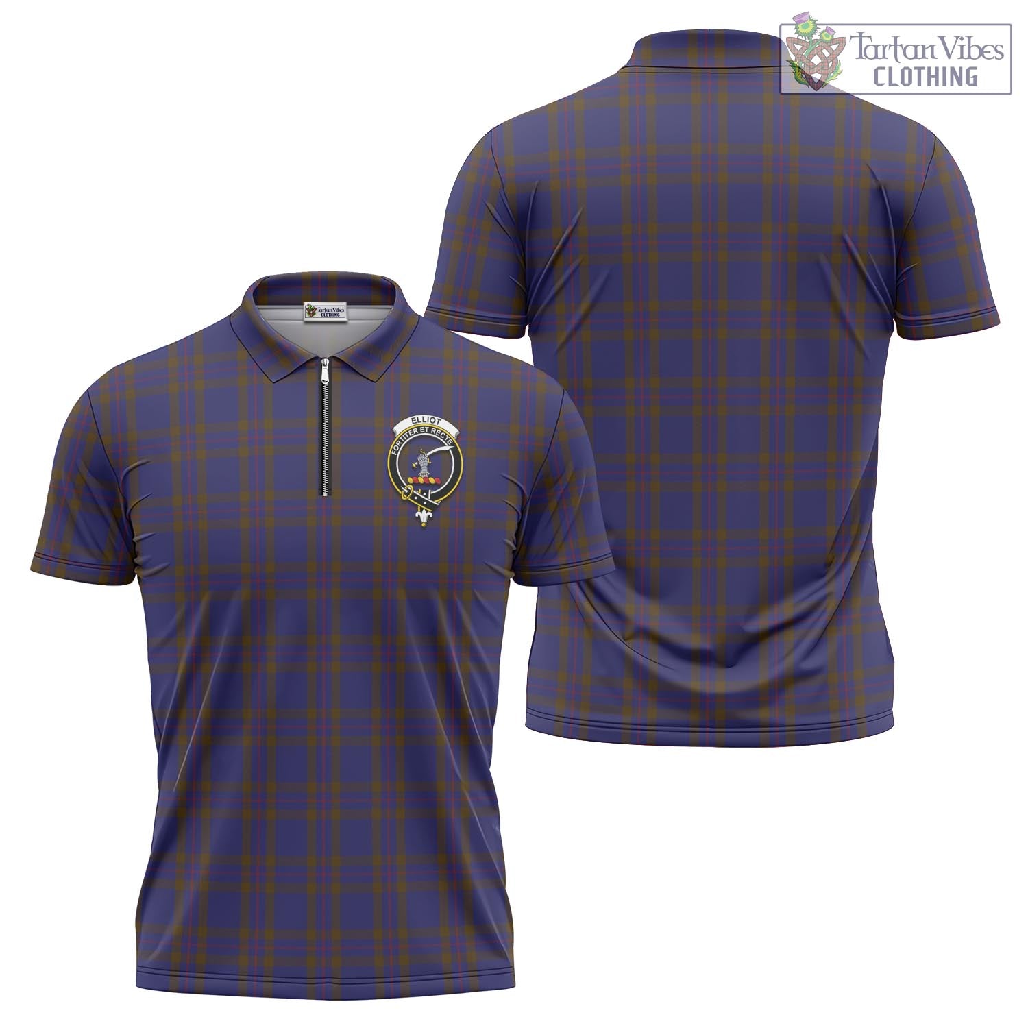 Tartan Vibes Clothing Elliot Tartan Zipper Polo Shirt with Family Crest