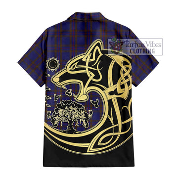 Elliot Tartan Short Sleeve Button Shirt with Family Crest Celtic Wolf Style