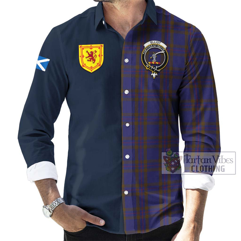 Tartan Vibes Clothing Elliot Tartan Long Sleeve Button Shirt with Scottish Lion Royal Arm Half Style