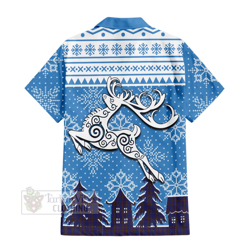 Tartan Vibes Clothing Elliot Clan Christmas Short Sleeve Button Shirt Celtic Reindeer Style