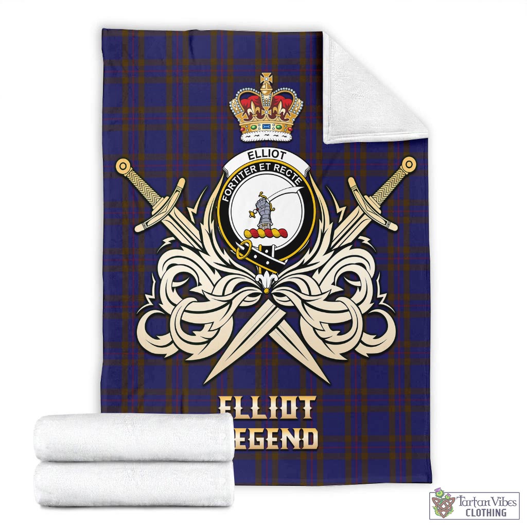 Tartan Vibes Clothing Elliot Tartan Blanket with Clan Crest and the Golden Sword of Courageous Legacy