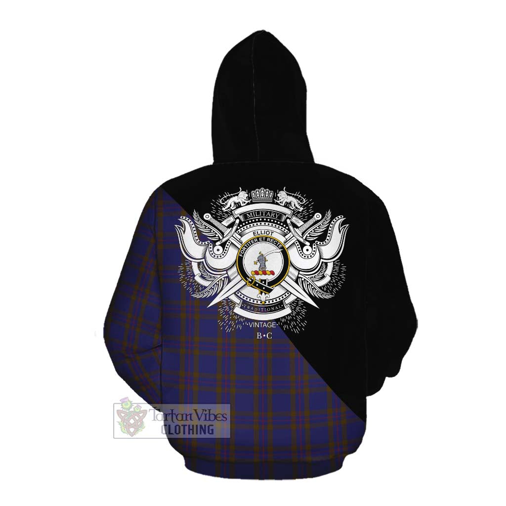 Tartan Vibes Clothing Elliot Tartan Cotton Hoodie with Family Crest and Military Logo Style