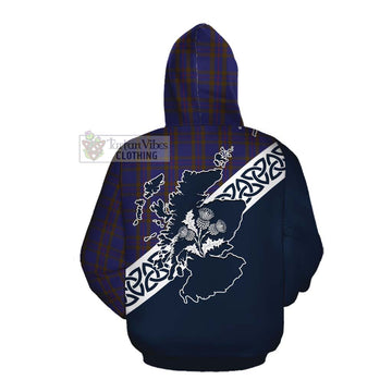 Elliot Tartan Cotton Hoodie Featuring Thistle and Scotland Map