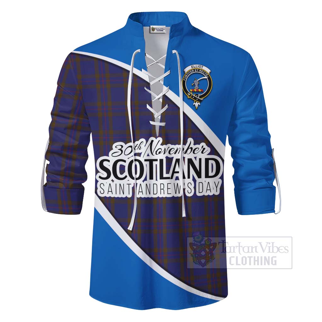 Tartan Vibes Clothing Elliot Family Crest Tartan Ghillie Kilt Shirt Celebrate Saint Andrew's Day in Style