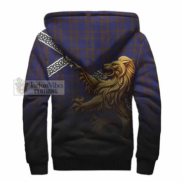 Elliot Crest Tartan Sherpa Hoodie with Golden Lion Emblem Celtic Style - Tartan Vibes Clothing