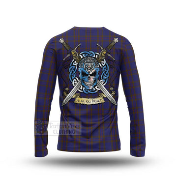 Elliot Tartan Long Sleeve T-Shirt with Family Crest Celtic Skull Style