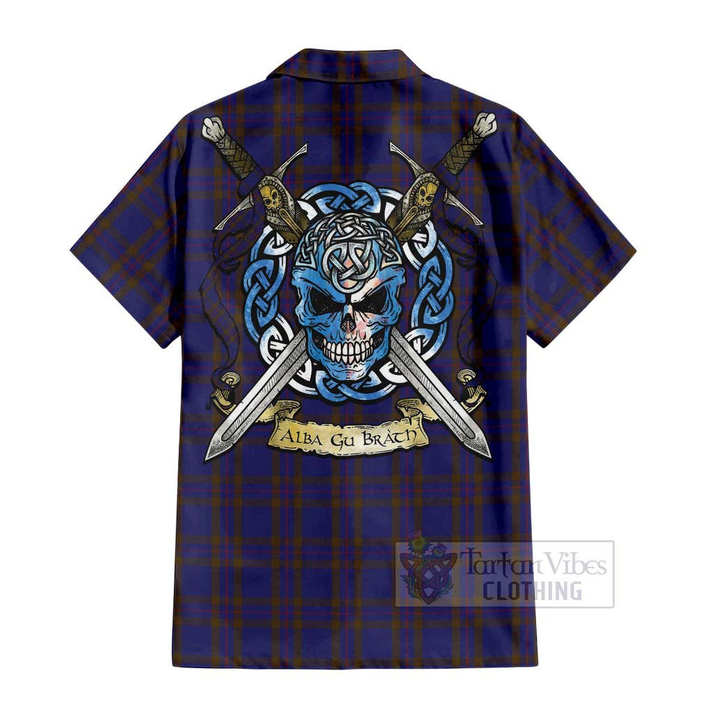 Tartan Vibes Clothing Elliot Tartan Short Sleeve Button Shirt with Family Crest Celtic Skull Style