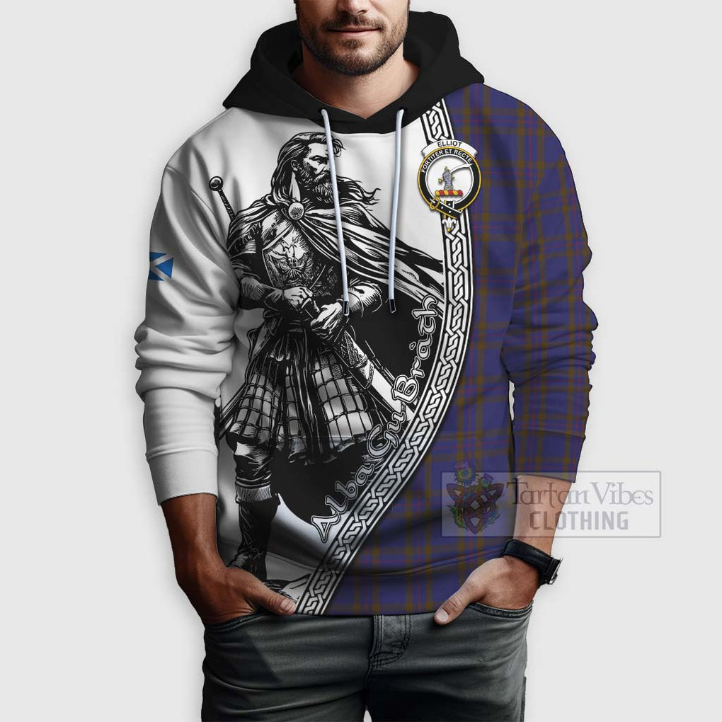 Tartan Vibes Clothing Elliot Tartan Clan Crest Hoodie with Highlander Warrior Celtic Style